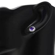 6pairs, Amethyst Round Stud Silver Earrings - e369